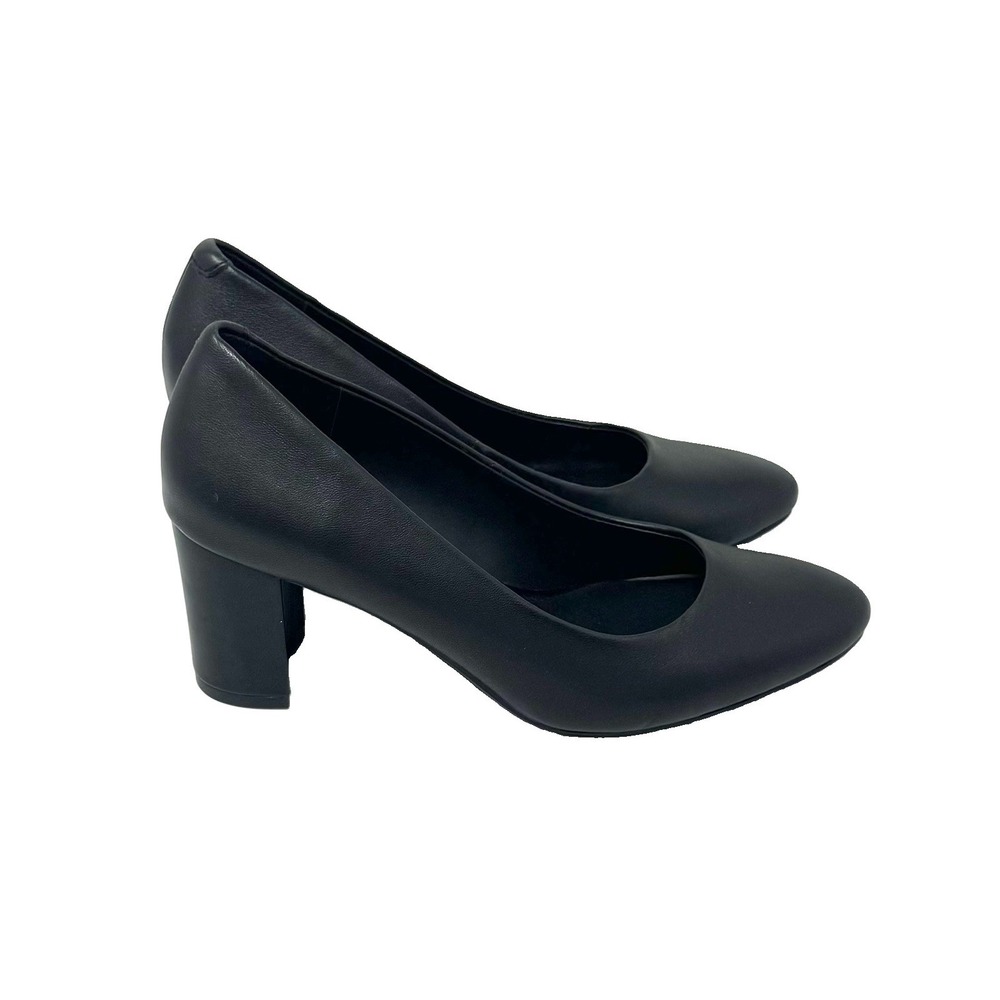 Aerosoles Minetta Black Block Heel Pumps Women's 7.5 Faux Leather Comfort Shoes